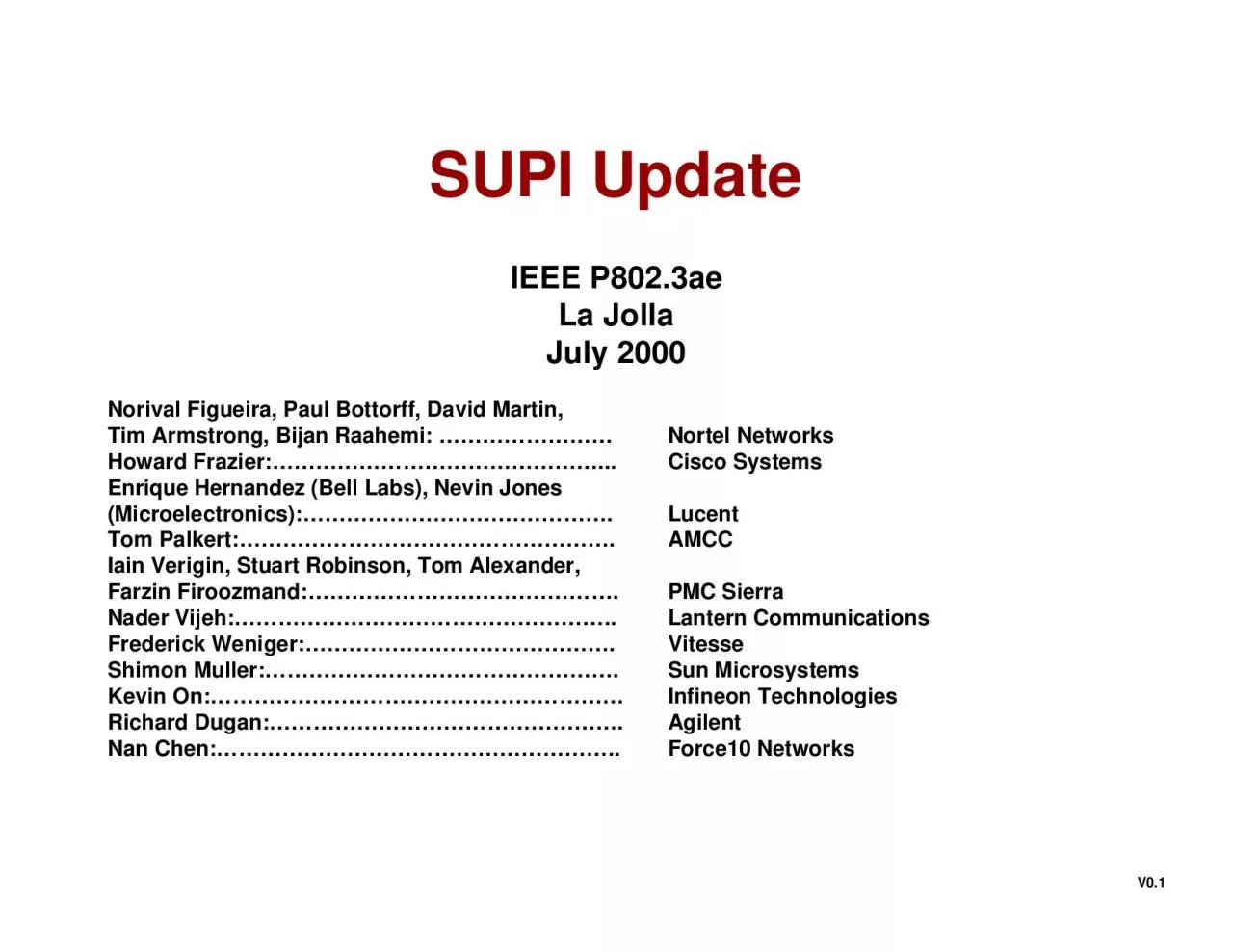 PDF-V0.1SUPI UpdateIEEE P802.3aeLa JollaJuly 2000Norival Figueira, Paul Bo