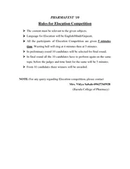 PHARMAFEST  Rules for Elocution Competition The conten