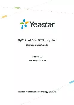MyPBX and Zoho CRMIntegrationConfiguration GuideVersion Date: May 27,