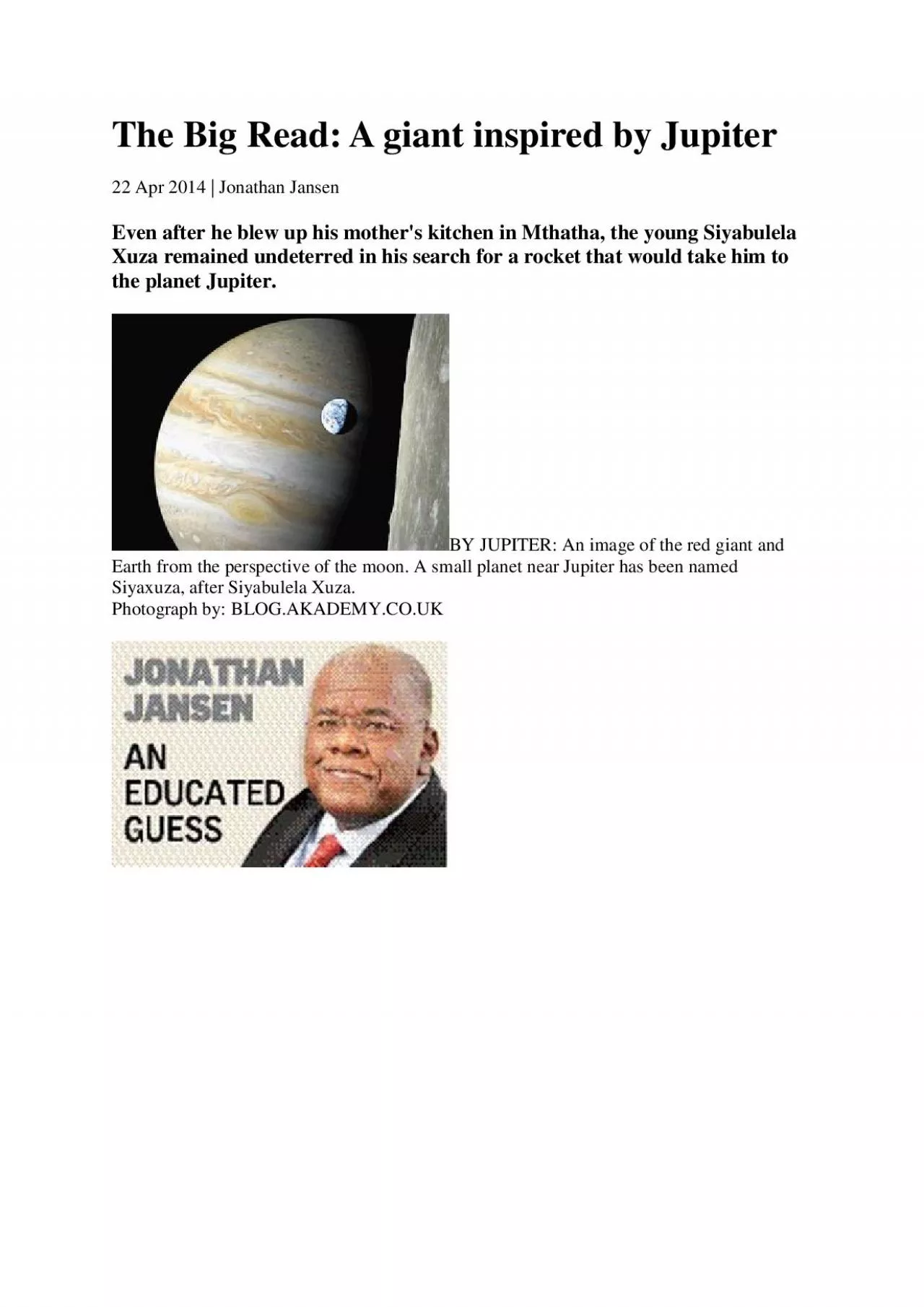 PDF-The Big Read: A giant inspired by Jupiter22 Apr 2014 | Jonathan Jansen