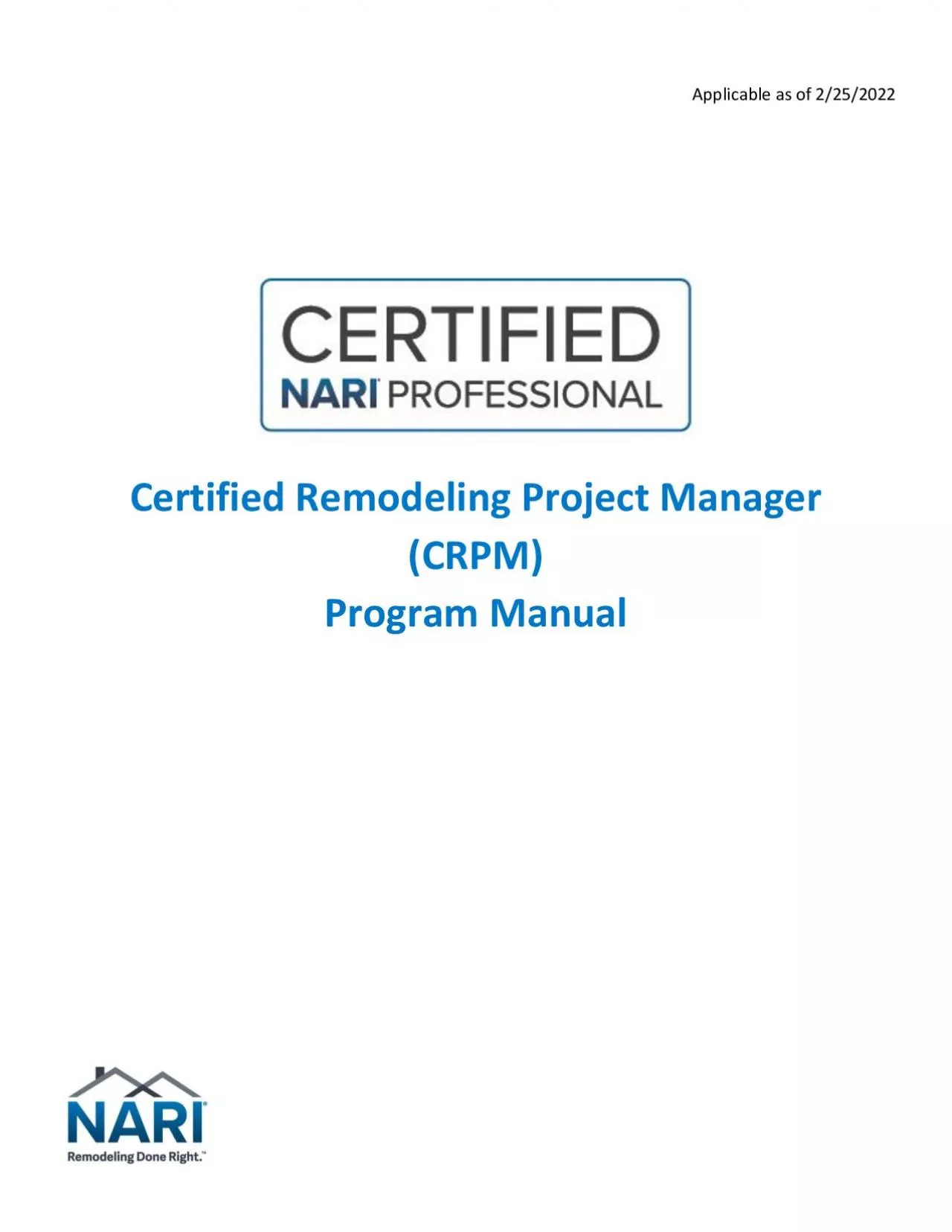 PDF-NARICertified Remodeling Project ManagerProgram ManualUse to prepare f