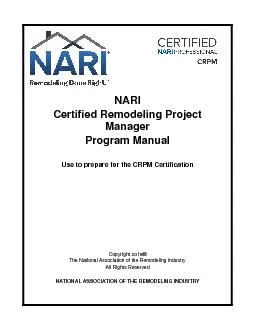 NARICertified Remodeling Project ManagerProgram ManualUse to prepare f