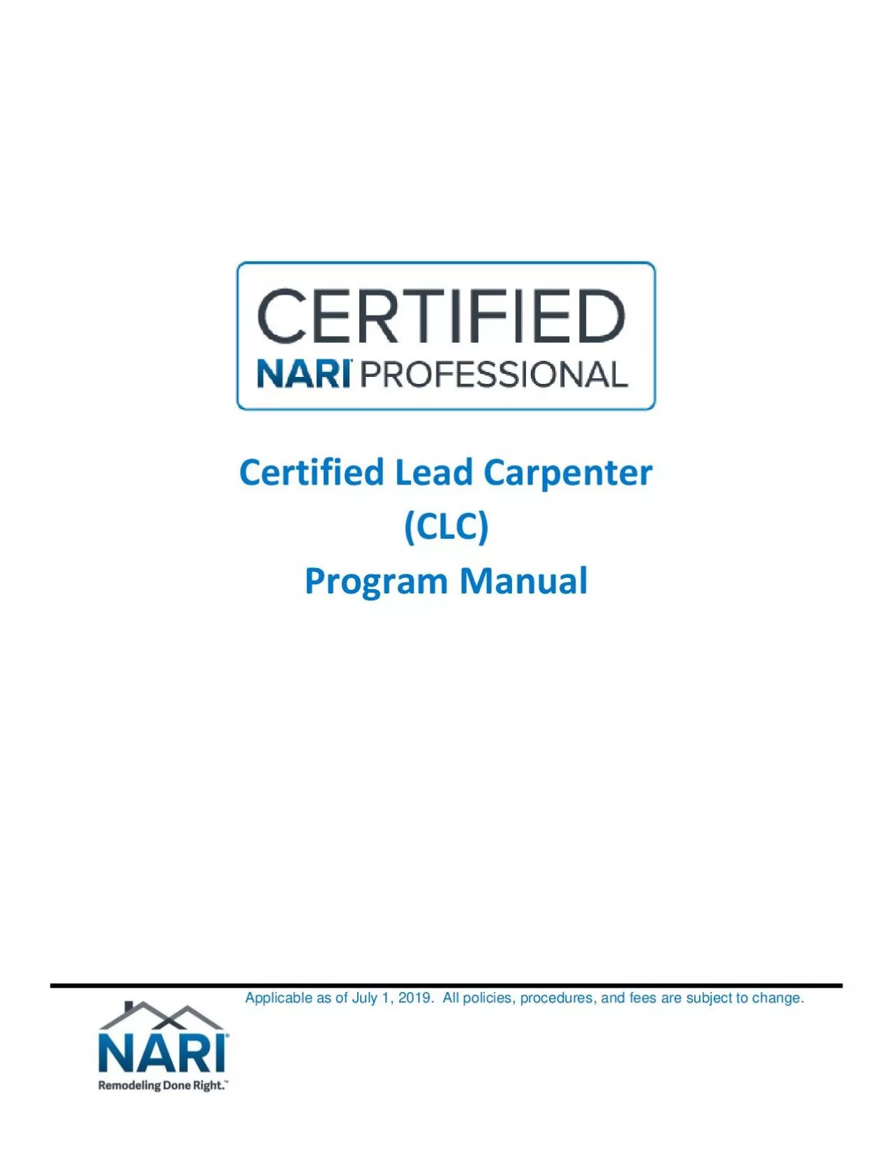 PDF-NARICertified Lead CarpenterProgram ManualUse to prepare for the CLC C