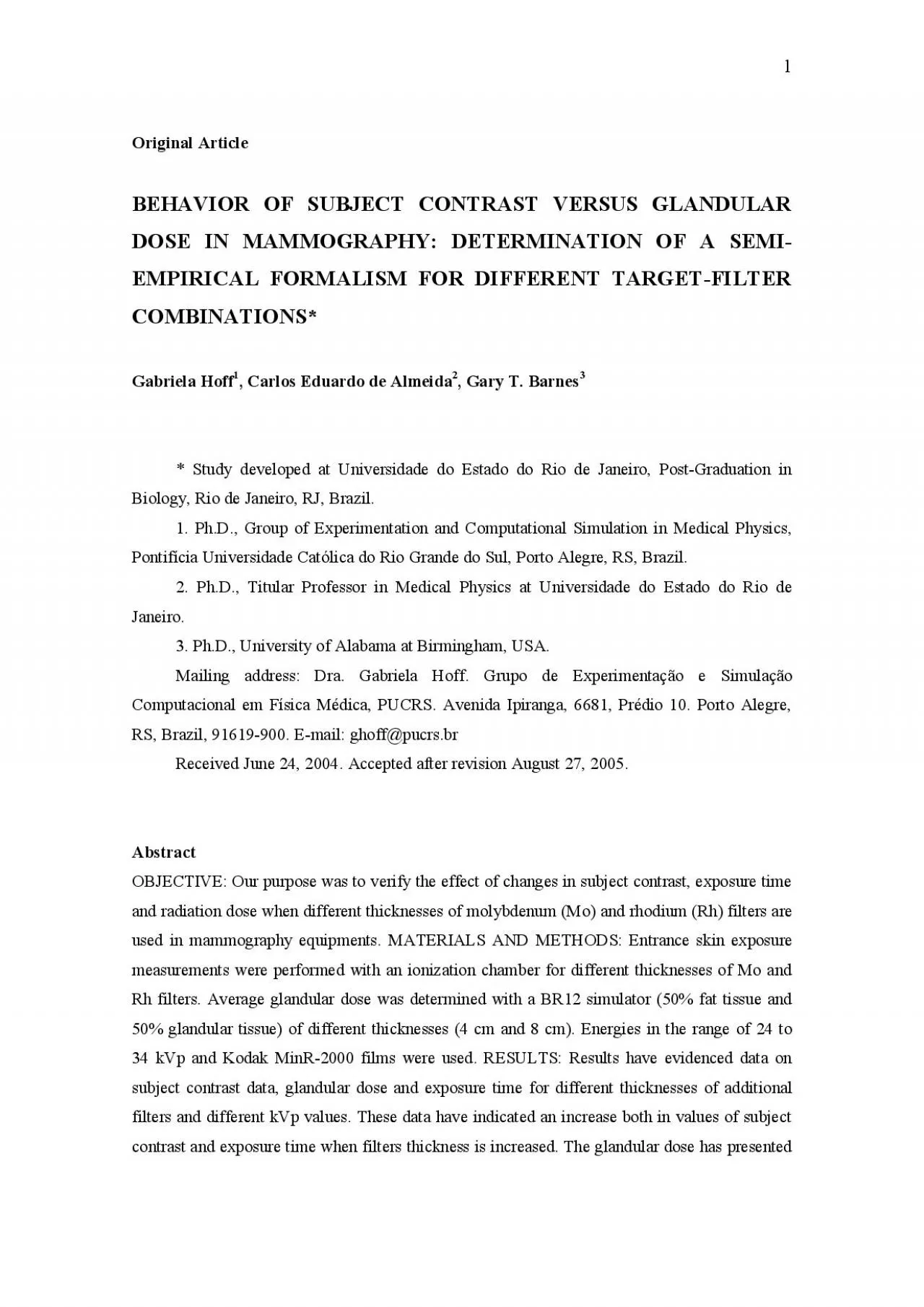 PDF-1Original ArticleBEHAVIOR OF SUBJECT CONTRAST VERSUS GLANDULARDOSE IN