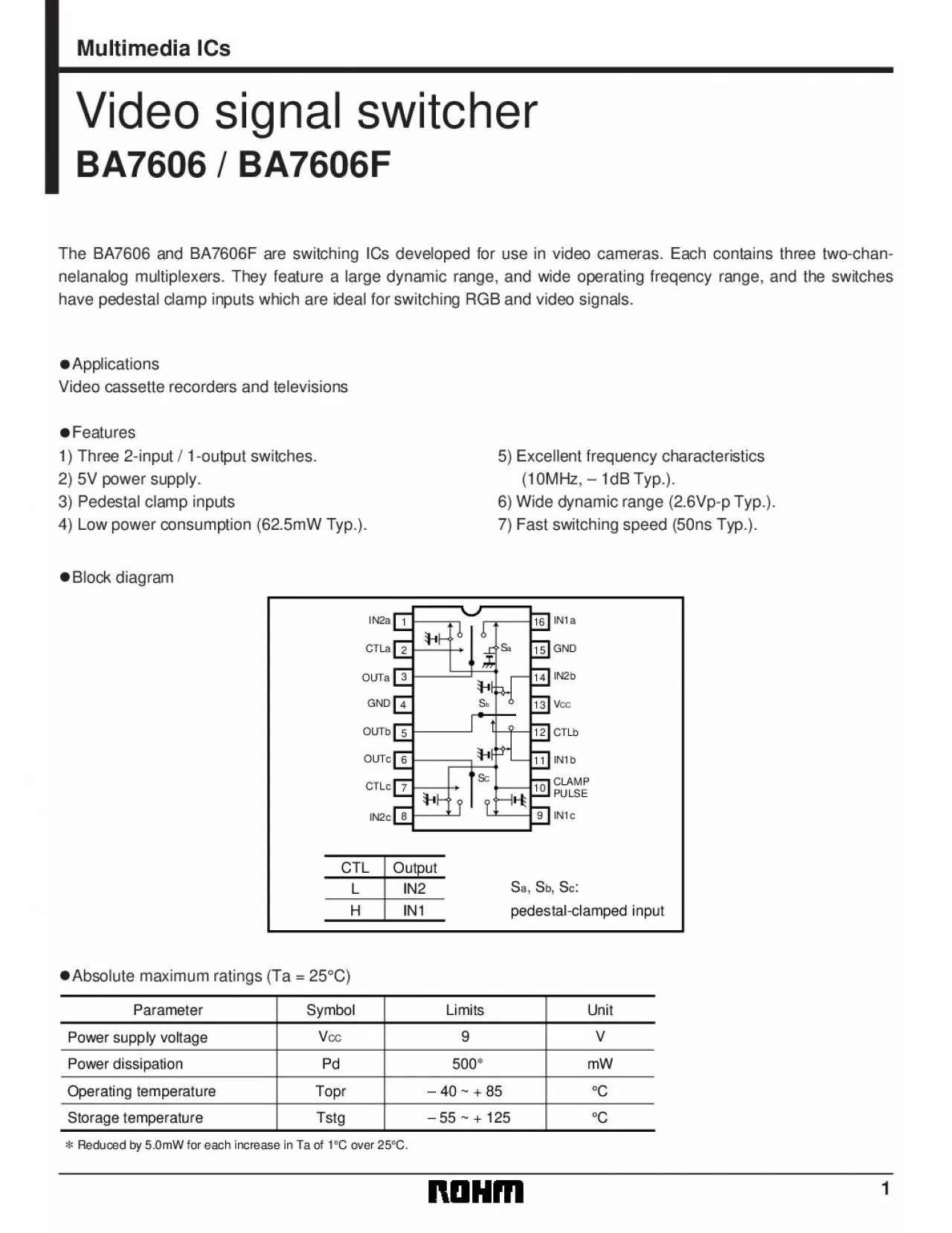 PDF-Video signal switcher1)Three 2-input / 1-output switches.