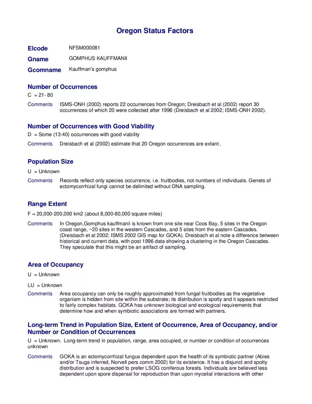 PDF-Oregon Status FactorsElcodeGOMPHUS KAUFFMANIIGcomnameKauffman's gomphu