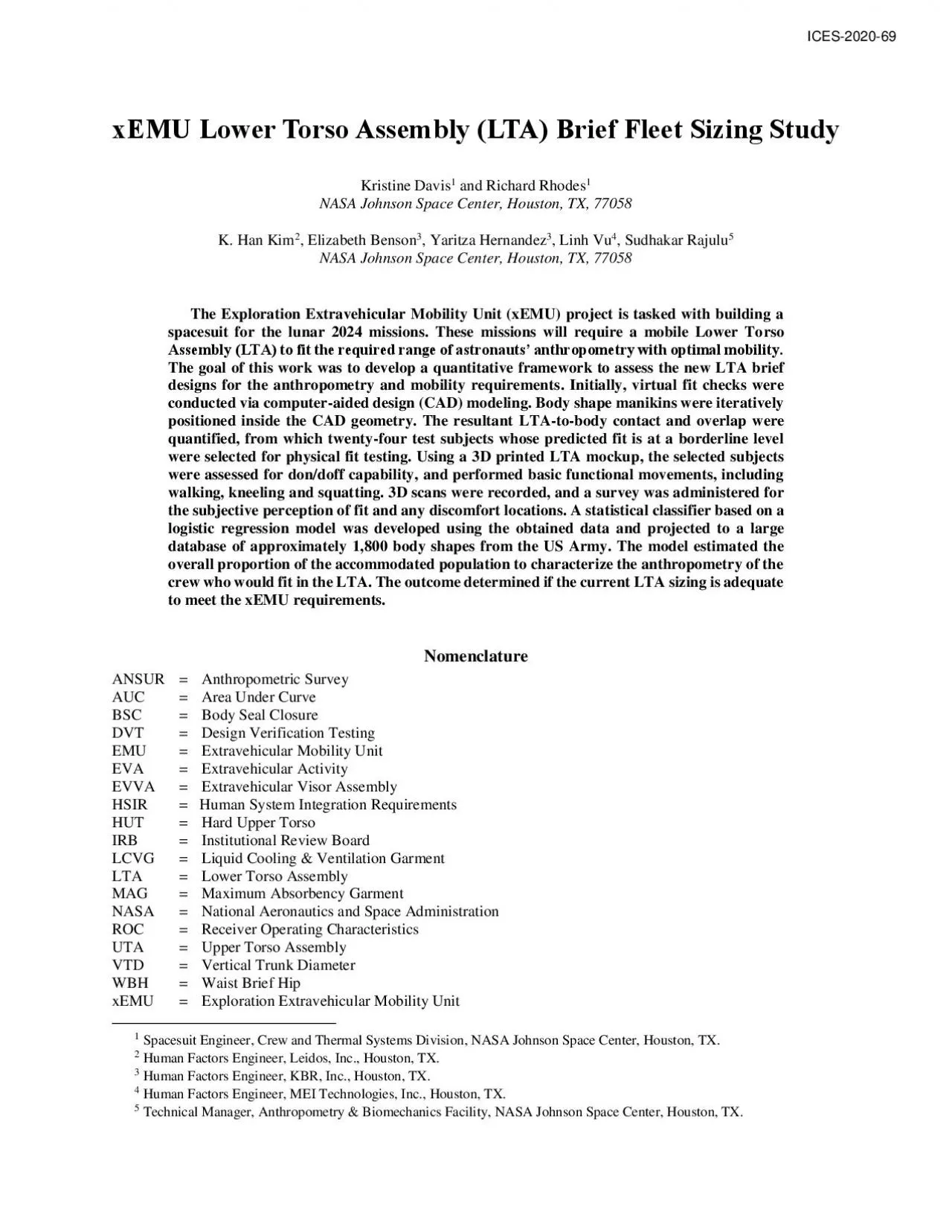 PDF-xEMU Lower Torso Assembly (LTA)