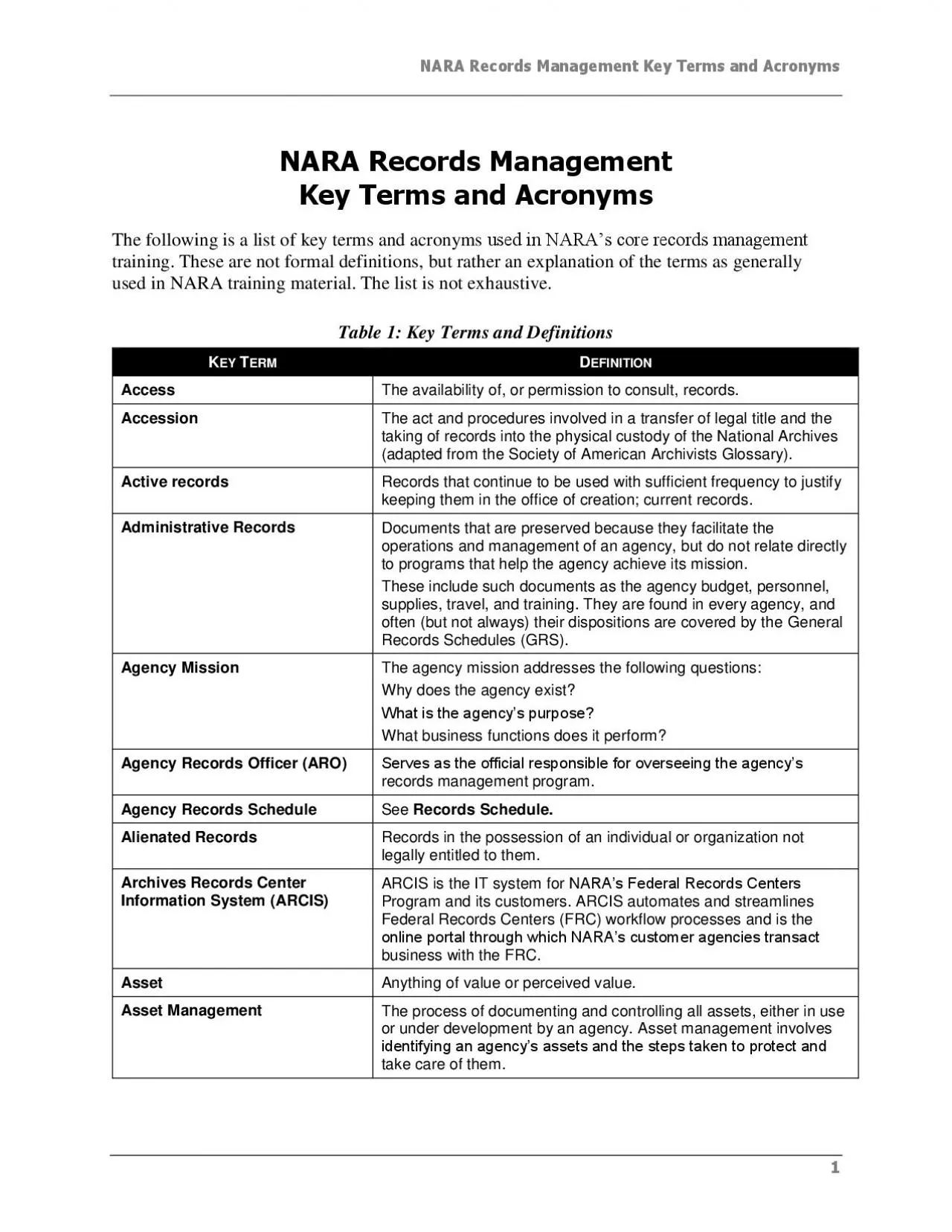 PDF-NARA Records Management Key Terms and Acronyms