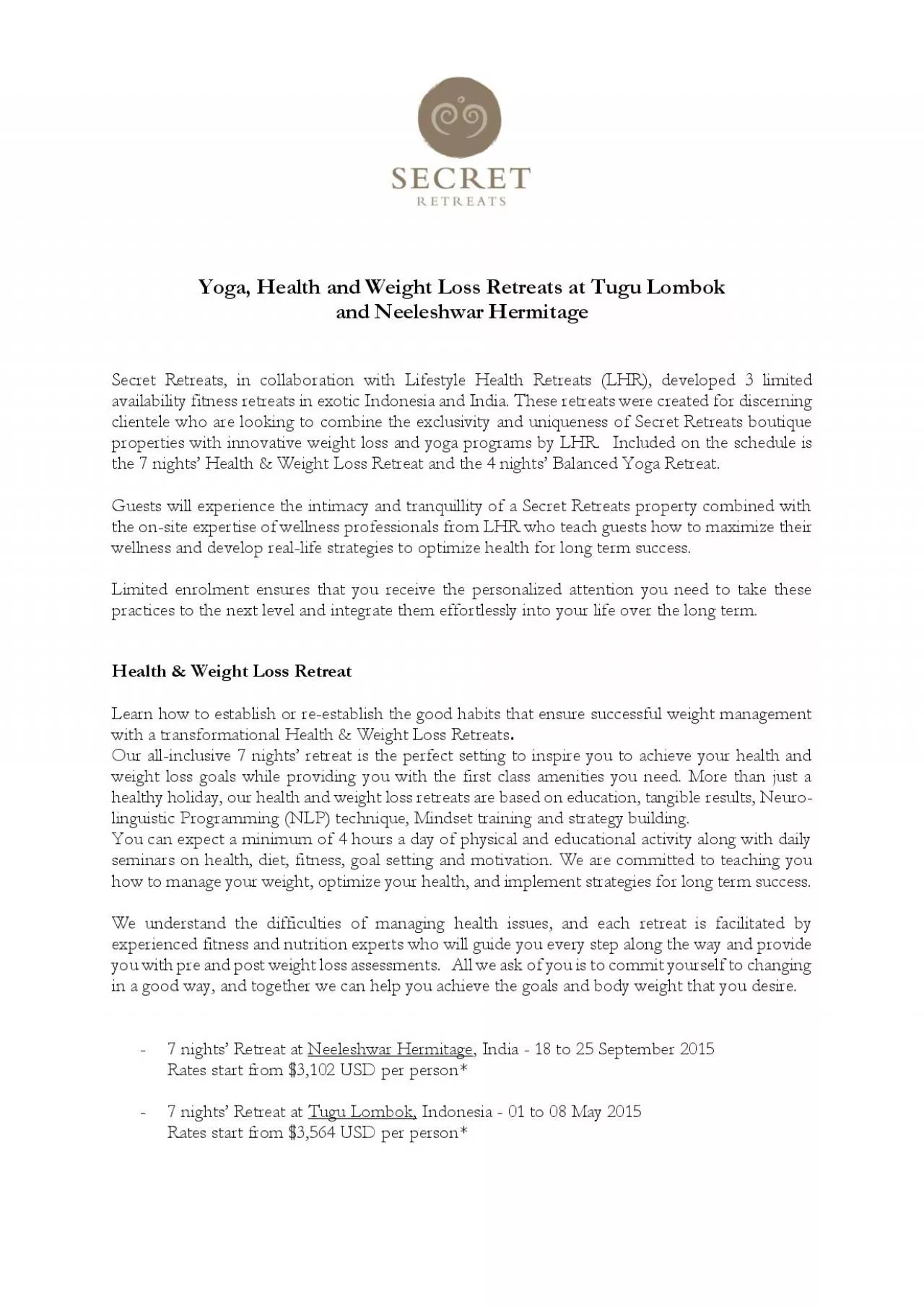 PDF-Yoga, Health and Weight Loss Retreats at Tugu Lombok