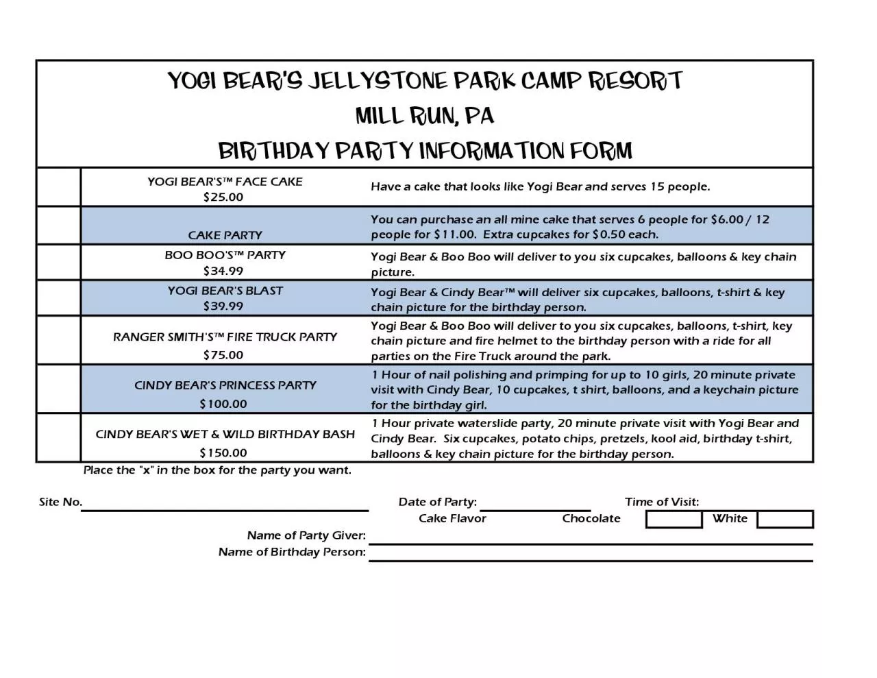 PDF-Date of Party:Time of Visit:Cake FlavorChocolate