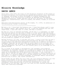 Elusive Knowledge DAVID LEWIS David Lewis  was Class o