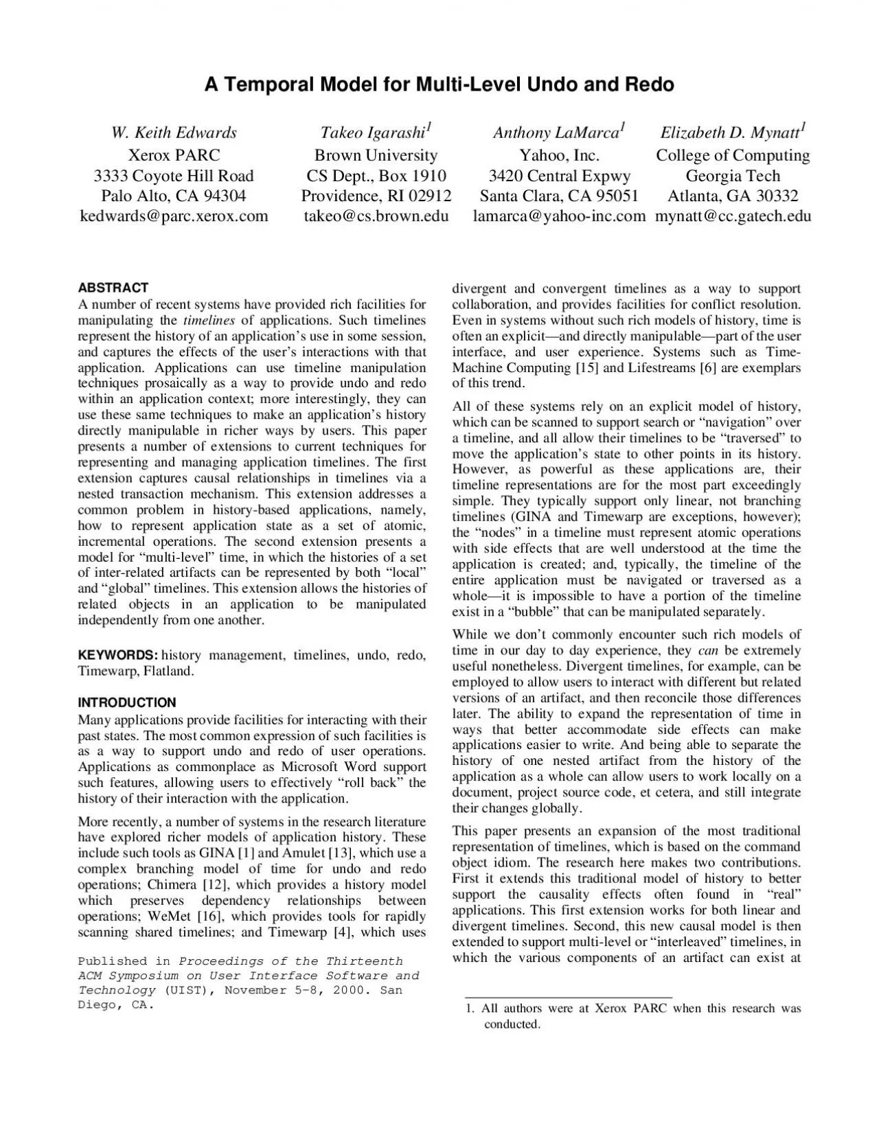 PDF-A Temporal Model for Multi-Level Undo and RedoW. Keith EdwardsXerox PA