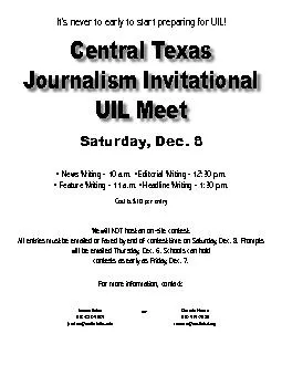 It’s never to early to start preparing for UIL!Saturday, Dec. 8