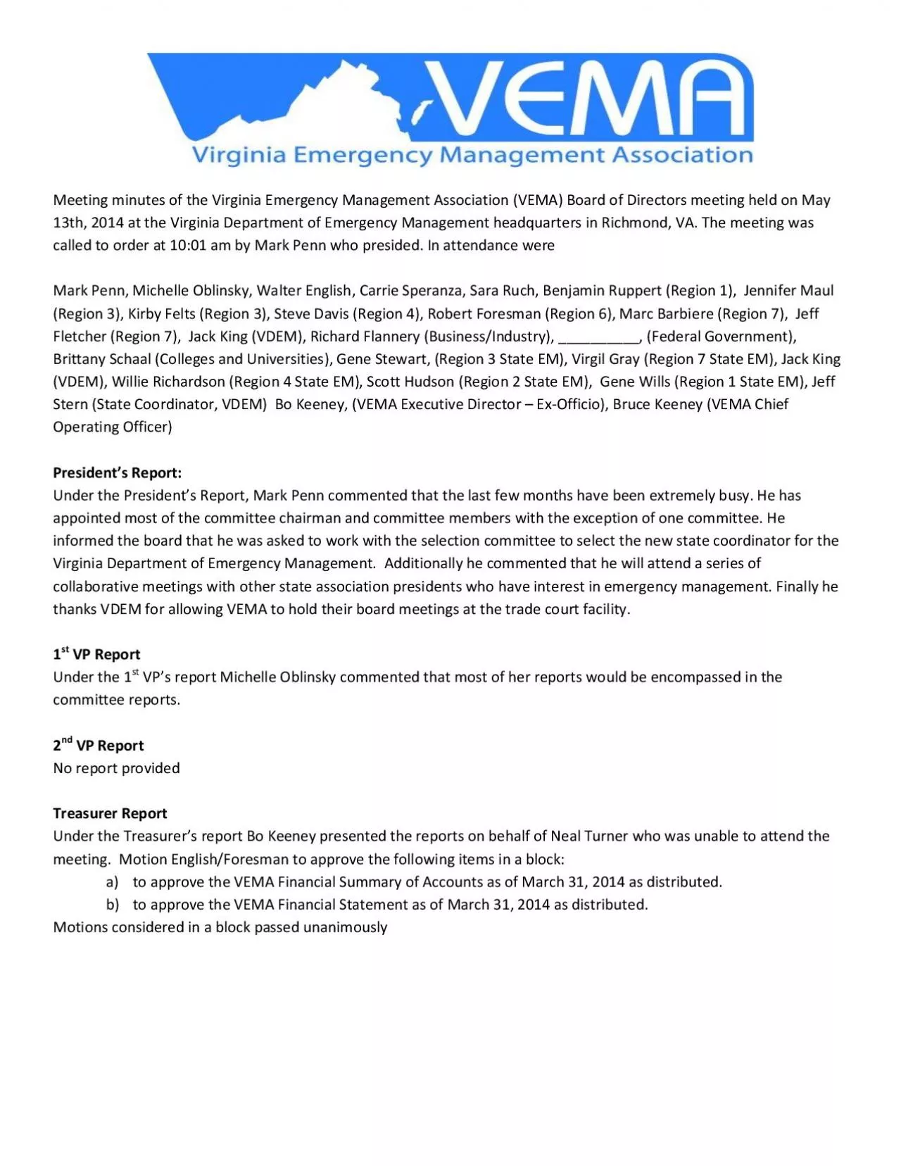 PDF-Meeting minutes of the Virginia Emergency Management Association (VEMA