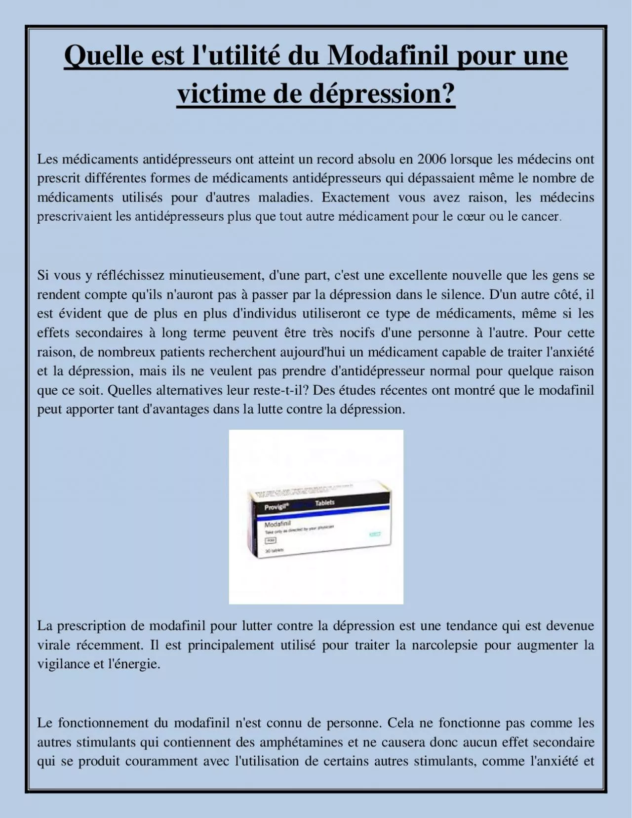 PDF-Quelle est l\'utilité du Modafinil pour une victime de dépression?