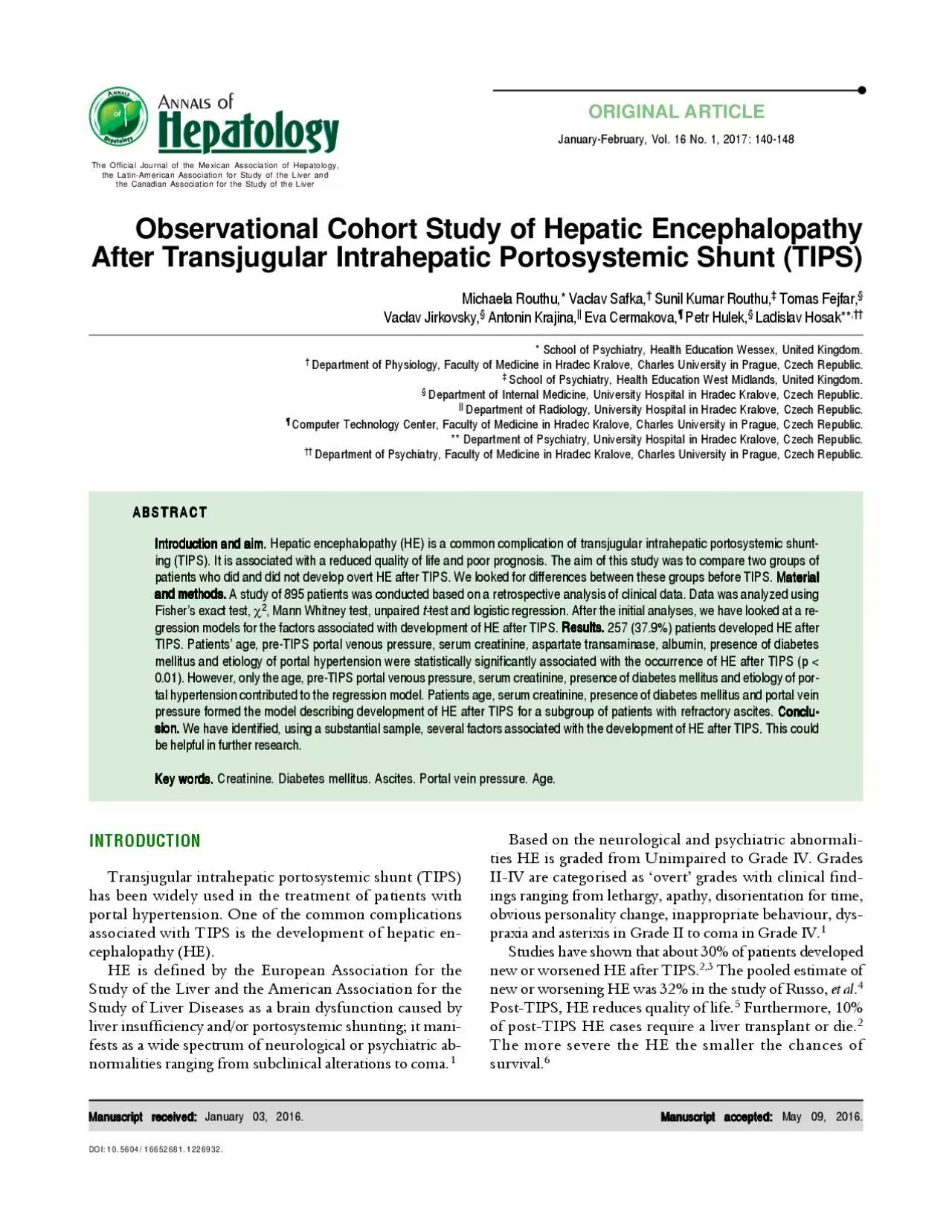 PDF-141Observational cohort study of hepatic encephalopathy after TIPS. .