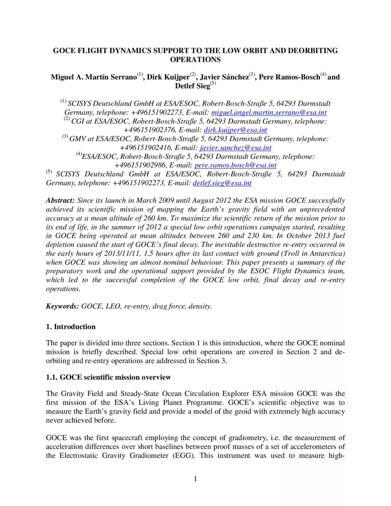 PDF-GOCE FLIGHT DYNAMICS SUPPORT TO THE LOW ORBIT AND DEORBITING OPERATION