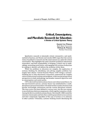 Critical Emancipatory and Pluralistic Research for Edu