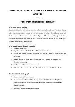 CODES OF CONDUCT FOR SPORTS CLUBS AND