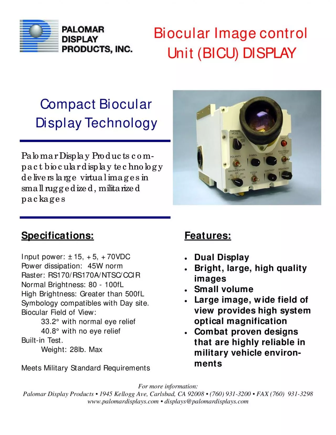 PDF-Display Technologypact biocular display technology Specifications: ...