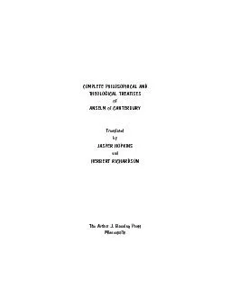 PDF-COMPLETE PHILOSOPHICAL ANDofANSELM of CANTERBURYTranslatedJASPER HOPKI