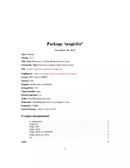 Package`magicfor'December18,2016TypePackageVersion0.1.0TitleMagicFunct