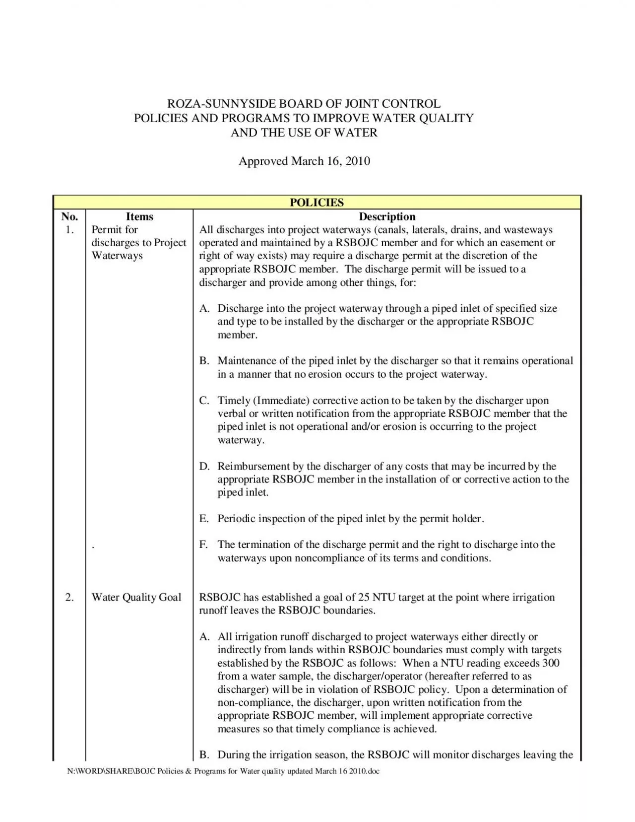 PDF-BOJC Policies & Programs for Water quality updated March 16 2010.doc .