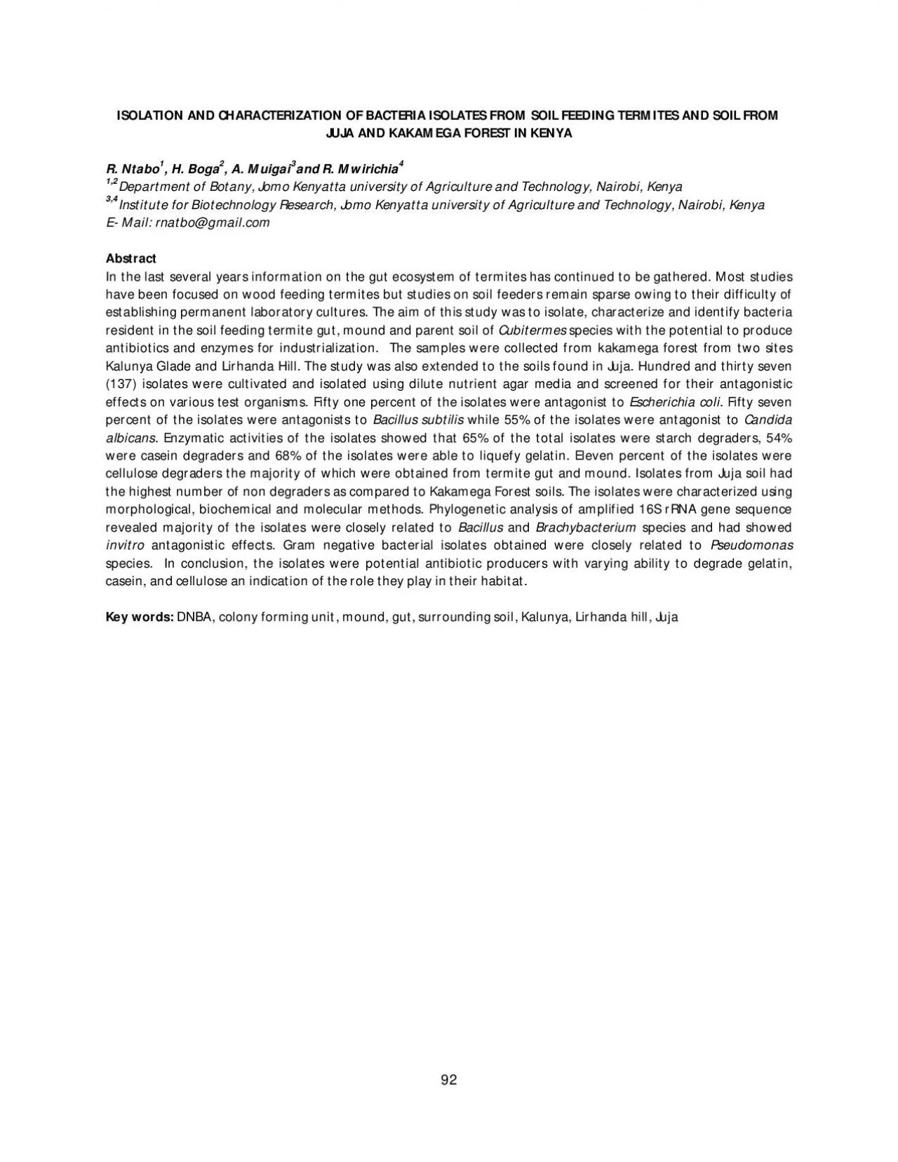 PDF-ISOLATION AND CHARACTERIZATION OF BACTERIA ISOLATES FROM SOIL FEEDING