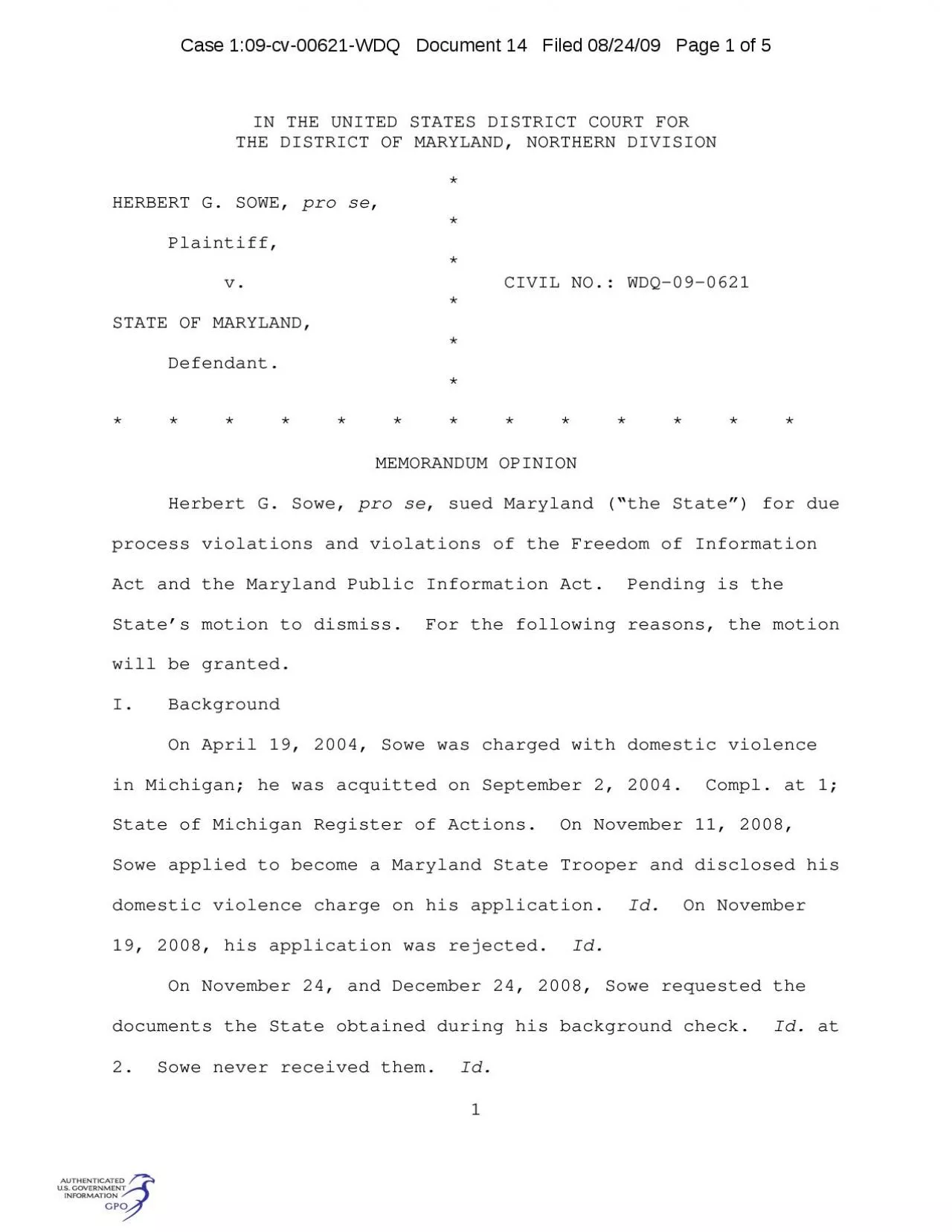 PDF-Case 1:09-cv-00621-WDQ Document 14 Filed 08/24/09 Page 5 of 5 ..