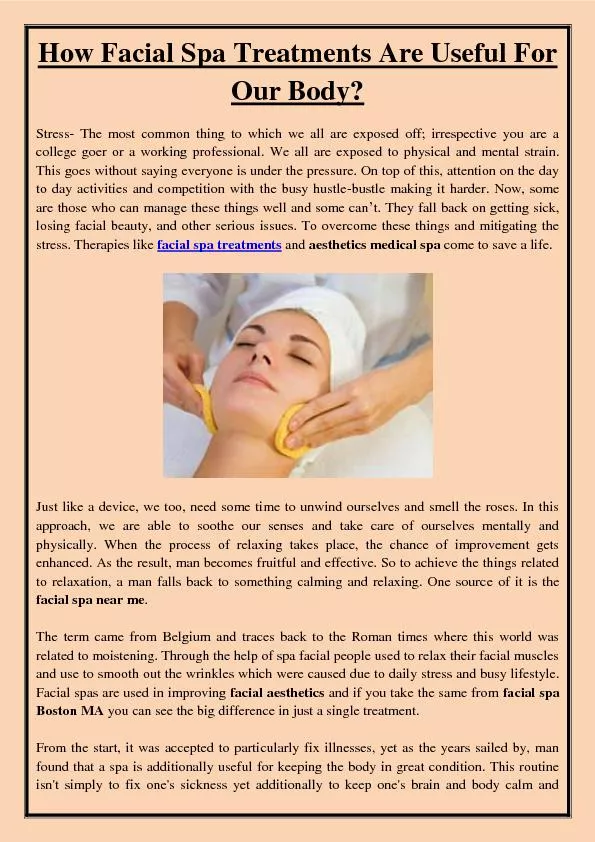 How Facial Spa Treatments Are Useful For Our Body?