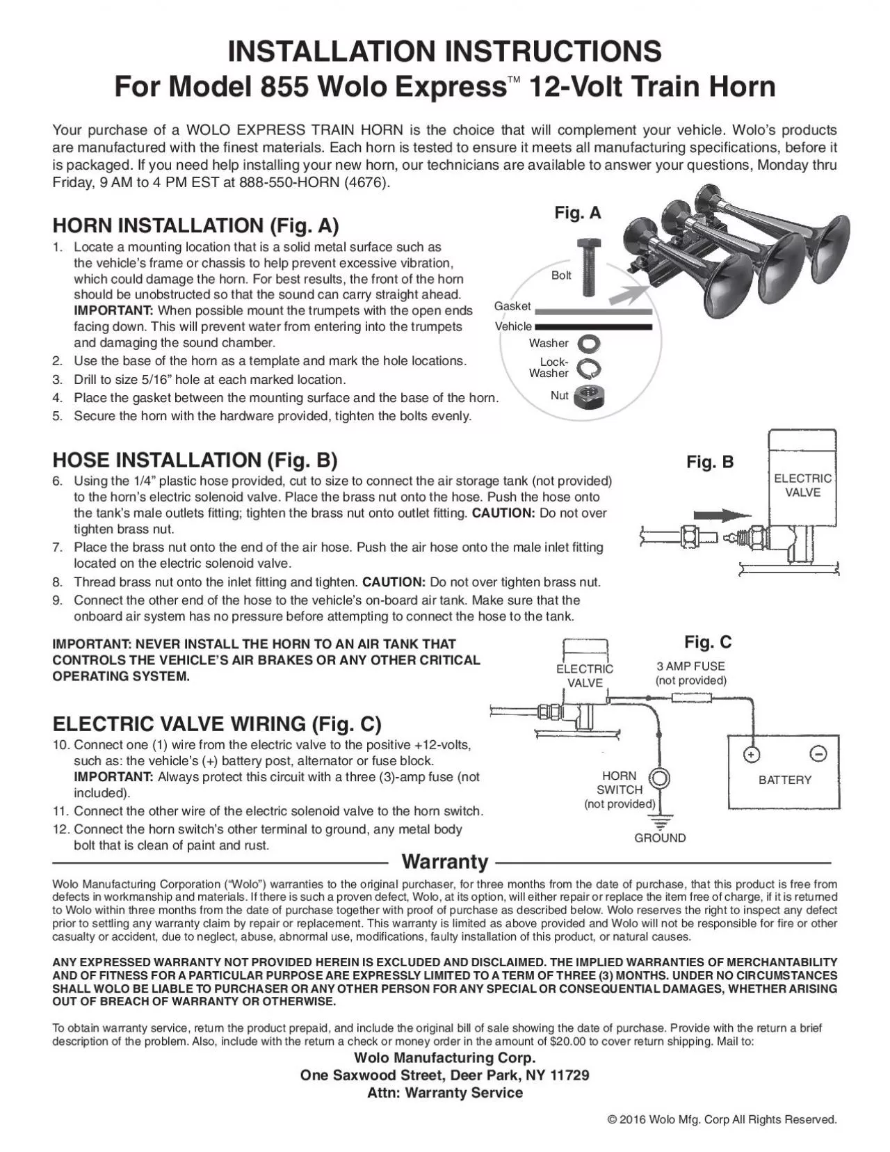 PDF-INSTALLATION INSTRUCTIONSFor Model 855 Wolo 12-Volt Train HornYour pur