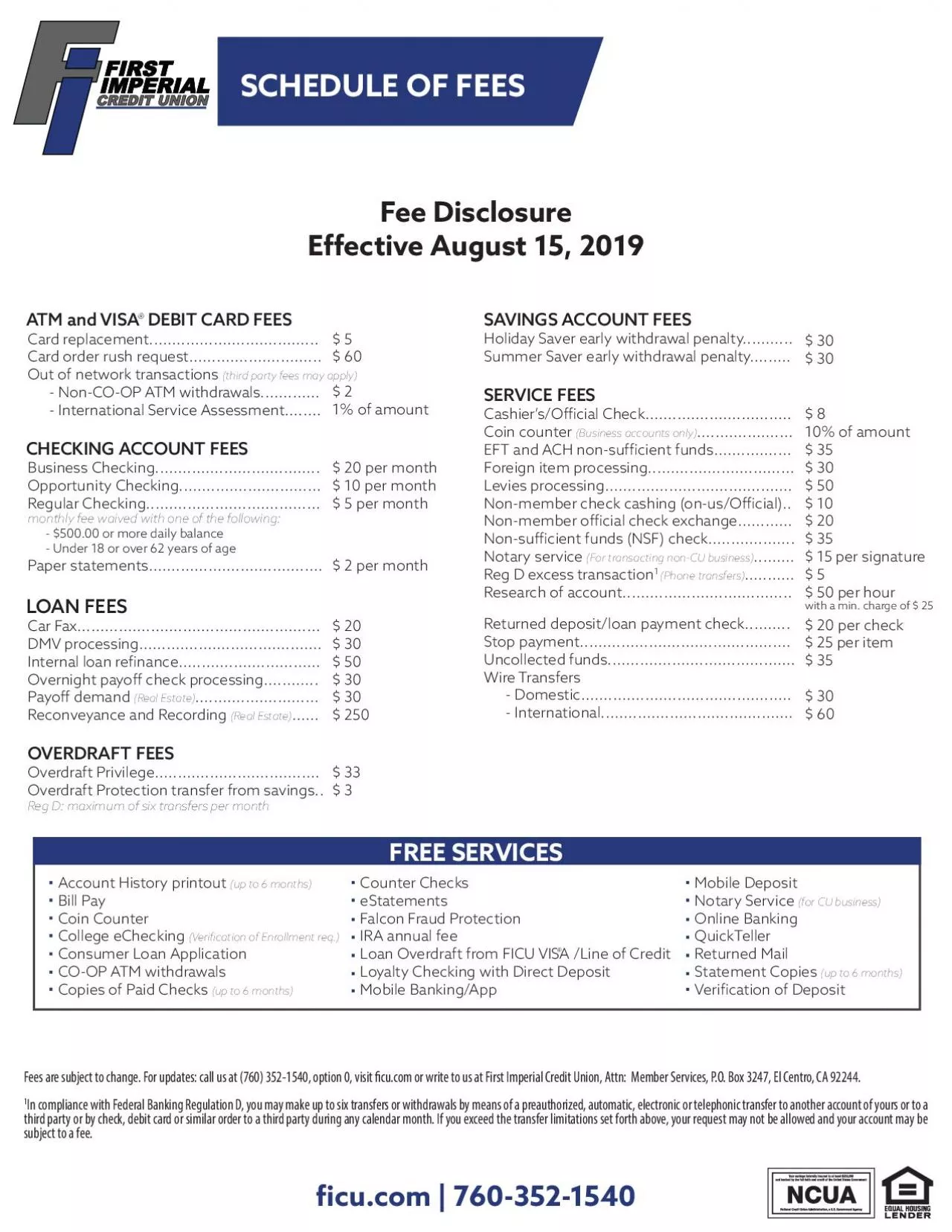 PDF-Fee DisclosureEffective August 15, 2019cu.com | 760-352-1540SAVIN