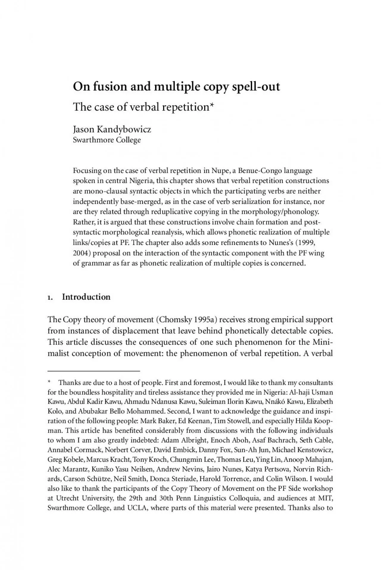 PDF-On fusion and multiple copy spell-out The case of verbal repetition*