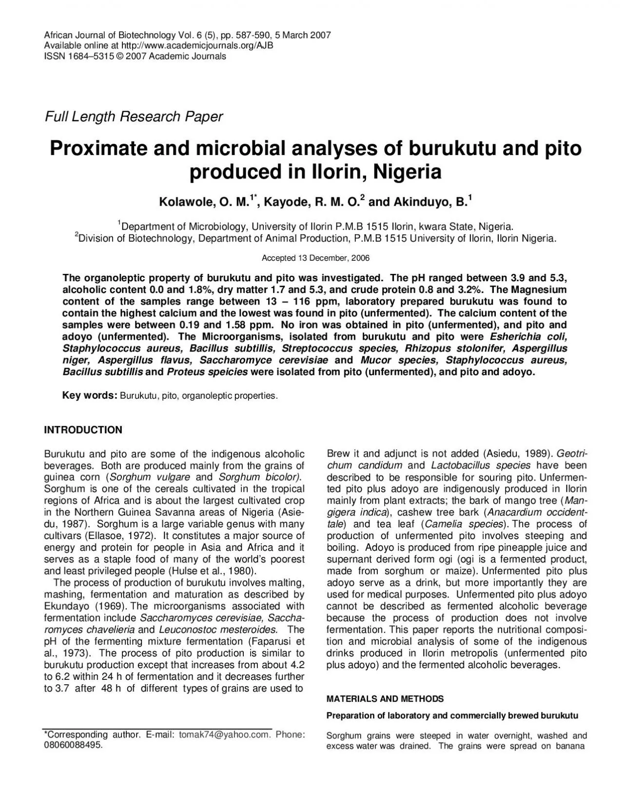 PDF-African Journal of Biotechnology Vol. 6 (5), pp. 587-590, 5 March 2007