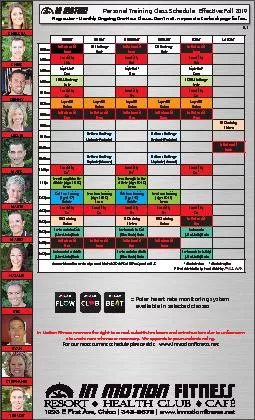 Personal Training Class Schedule