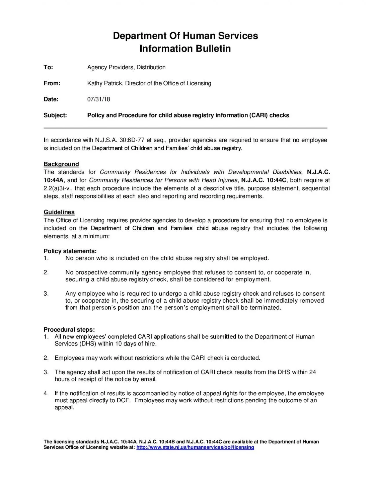 PDF-The licensing standards N.J.A.C. 10:44A, N.J.A.C. 10:44B and N.J.A.C.