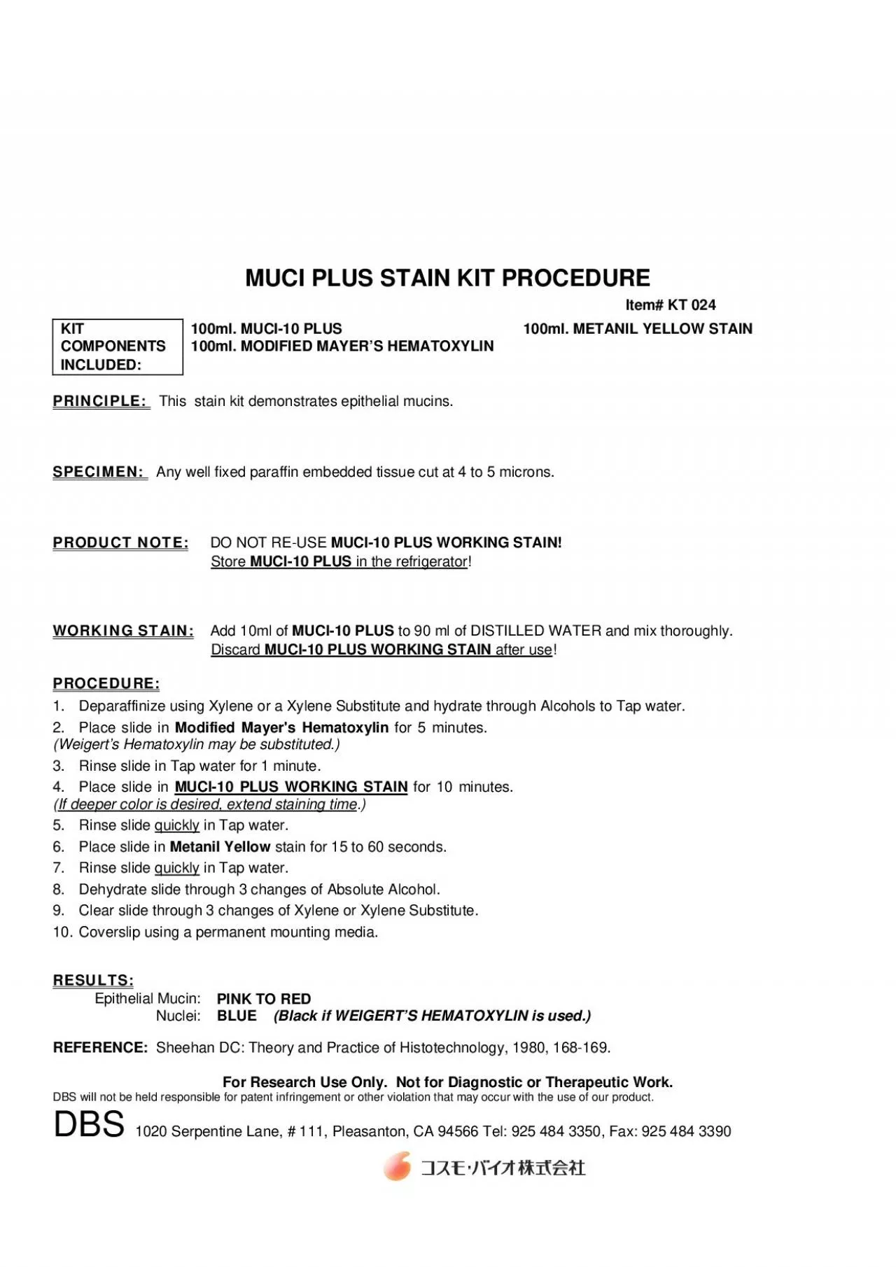 PDF-Item# KT 024KIT 100ml. MUCI-10 PLUS 100ml. METANIL YELLOW STAIN