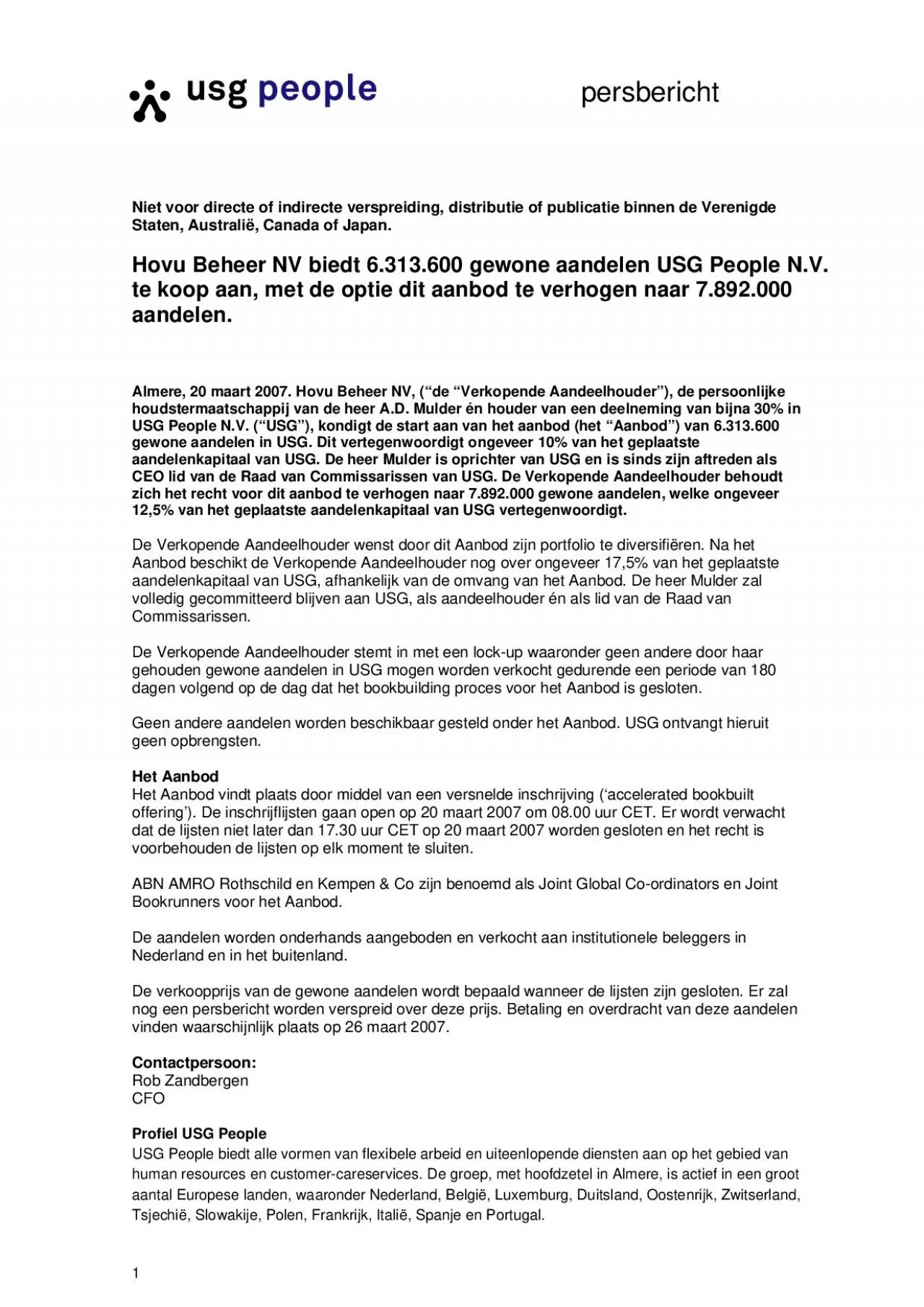 PDF-Almere, 20 maart 2007. Hovu Beheer NV, (“de “Verkopende Aand