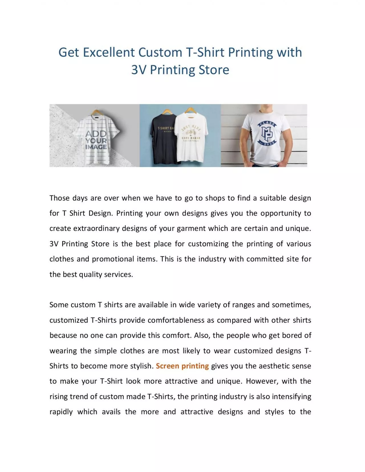 PDF-Get Excellent Custom T-Shirt Printing with 3V Printing Store