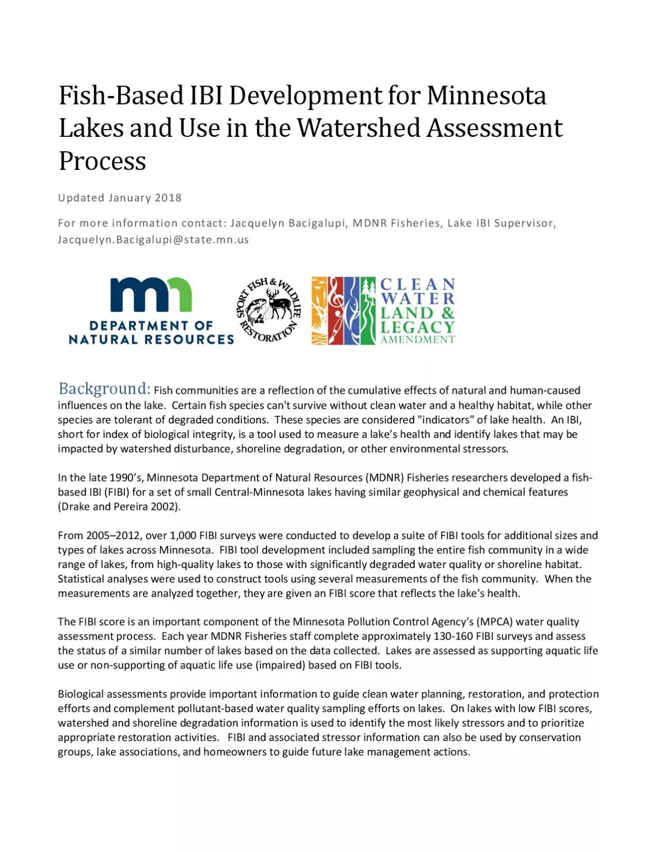 PDF-FishBased IBI Development for Minnesota LakesandUse in theWatershed As