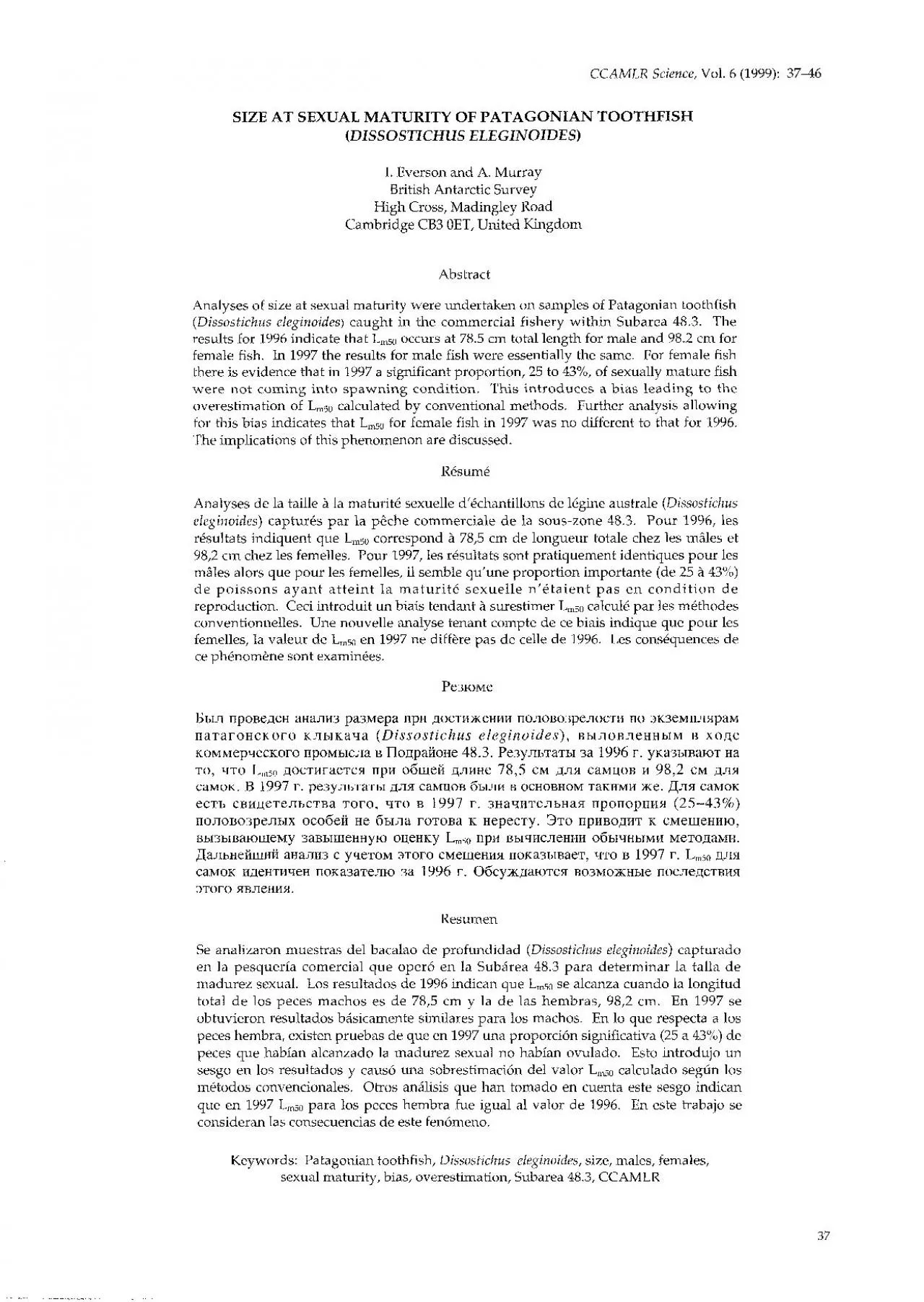 PDF-CCAMLR Science, Vol. 6 (1999): 3746 SIZE AT SEXUAL MATURITY OF PATAGON