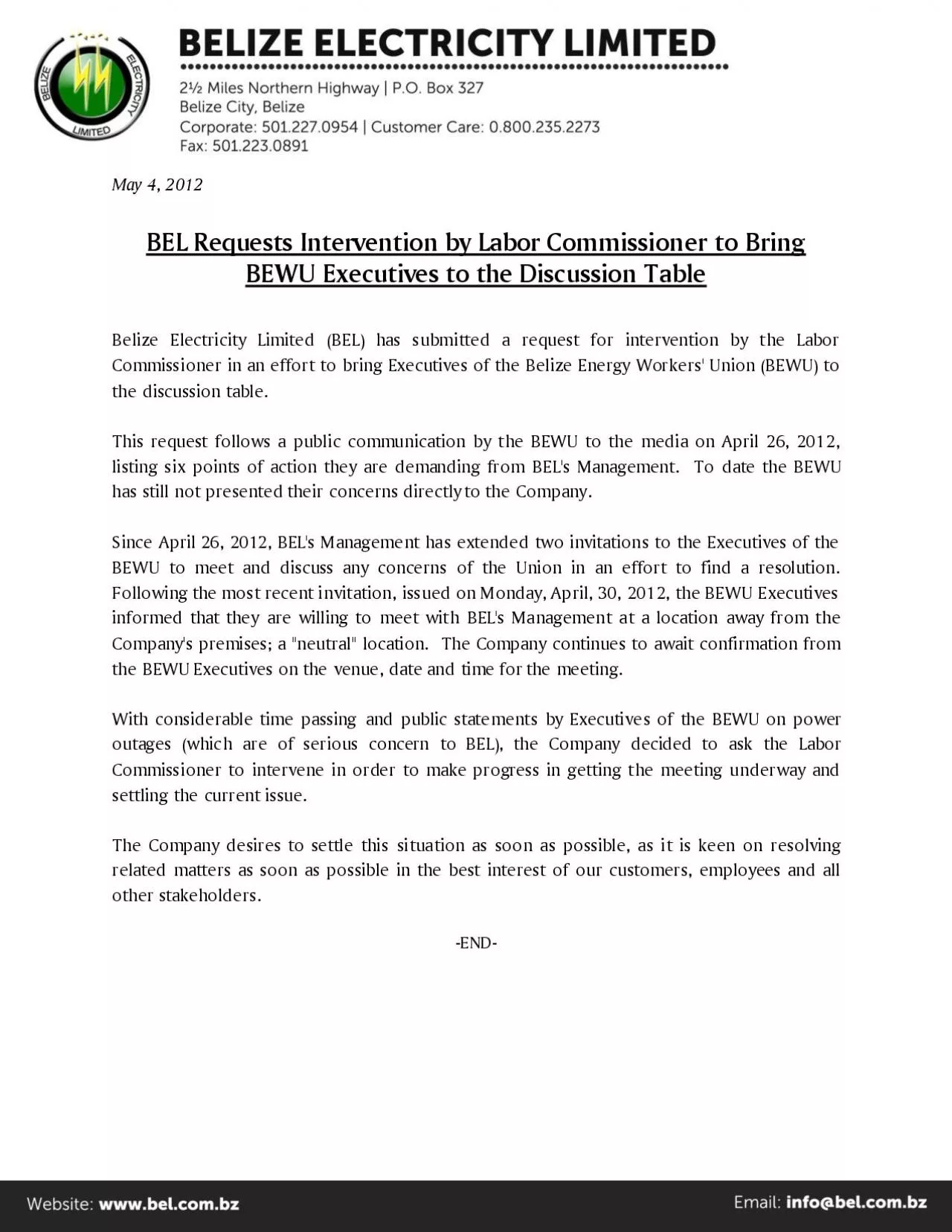 PDF-BEL Requests Intervention by Labor Commissioner