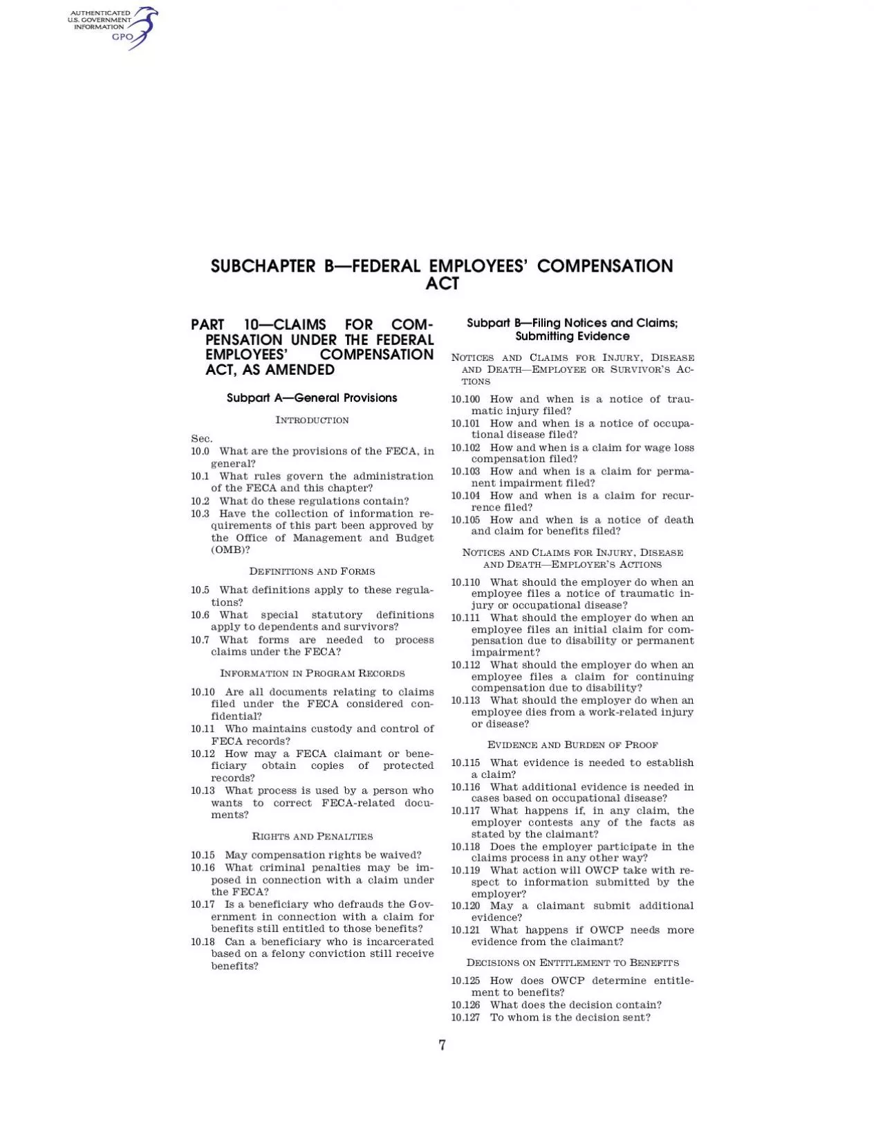 PDF-10.0What are the provisions of the FECA, in 10.1What rules govern the