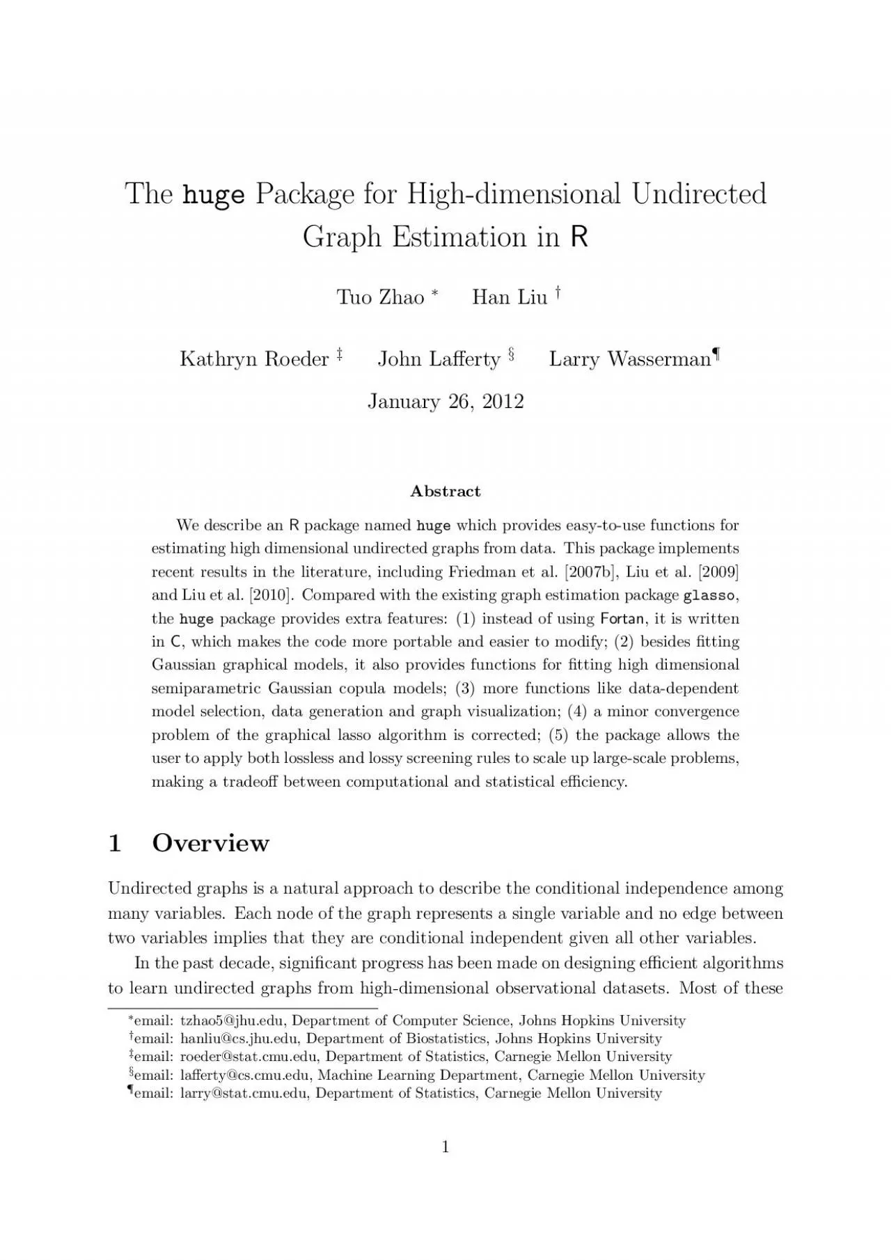 PDF-ThehugePackageforHigh-dimensionalUndirectedGraphEstimationinRTuoZhaoHa