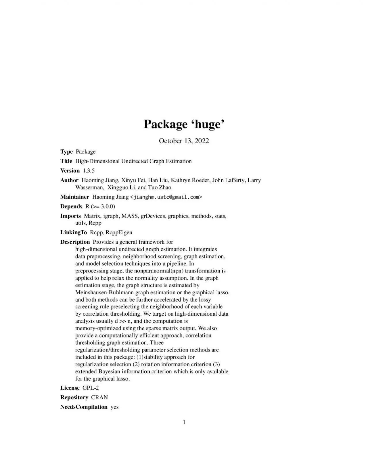 PDF-Package`huge'April1,2020TypePackageTitleHigh-DimensionalUndirectedGrap