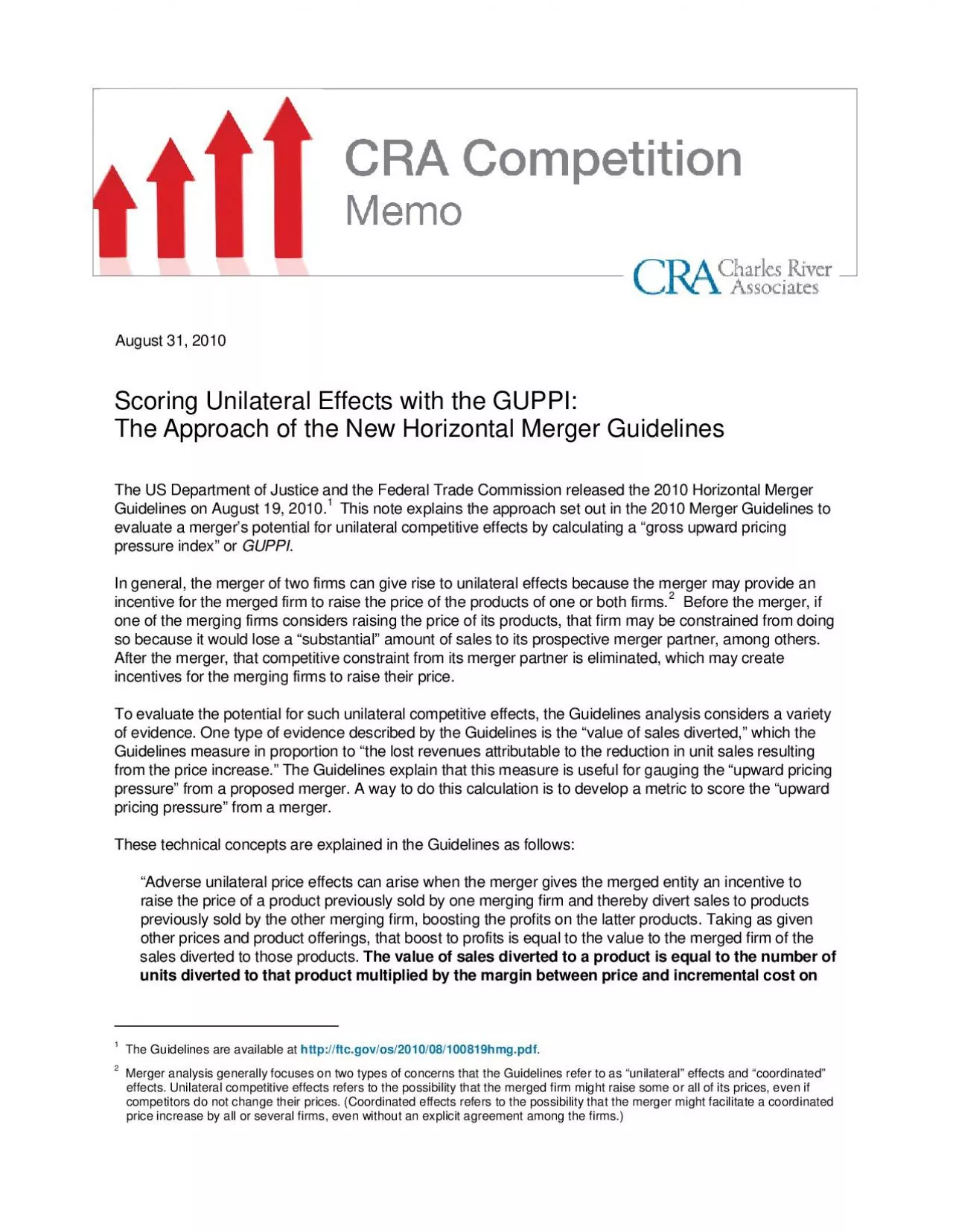 PDF-August 31, 2010 Scoring Unilateral Effects with the GUPPI: The Approa