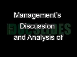 Management’s Discussion and Analysis of