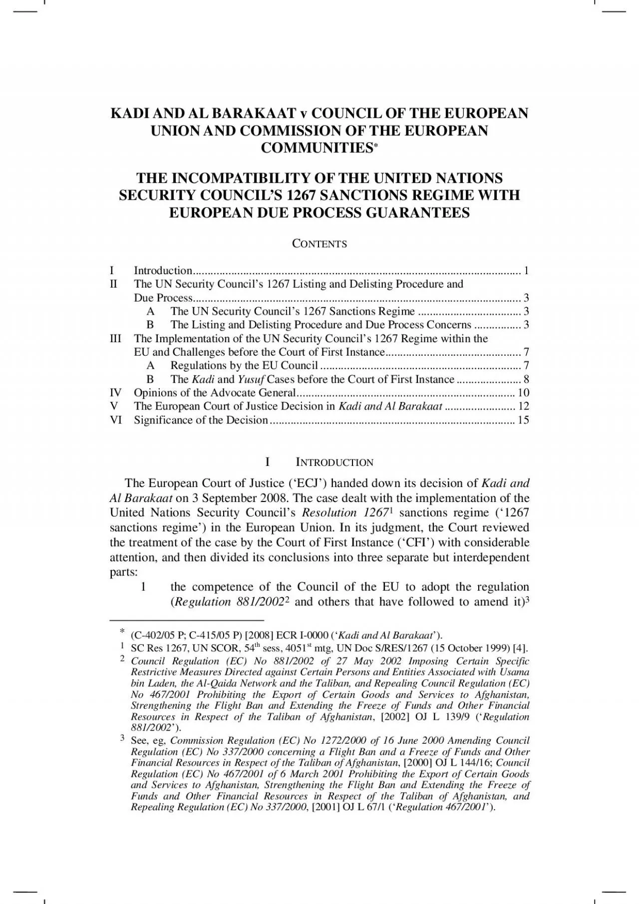 PDF-KADI AND AL BARAKAAT v COUNCIL OF THE EUROPEAN UNION AND COMMISSION OF