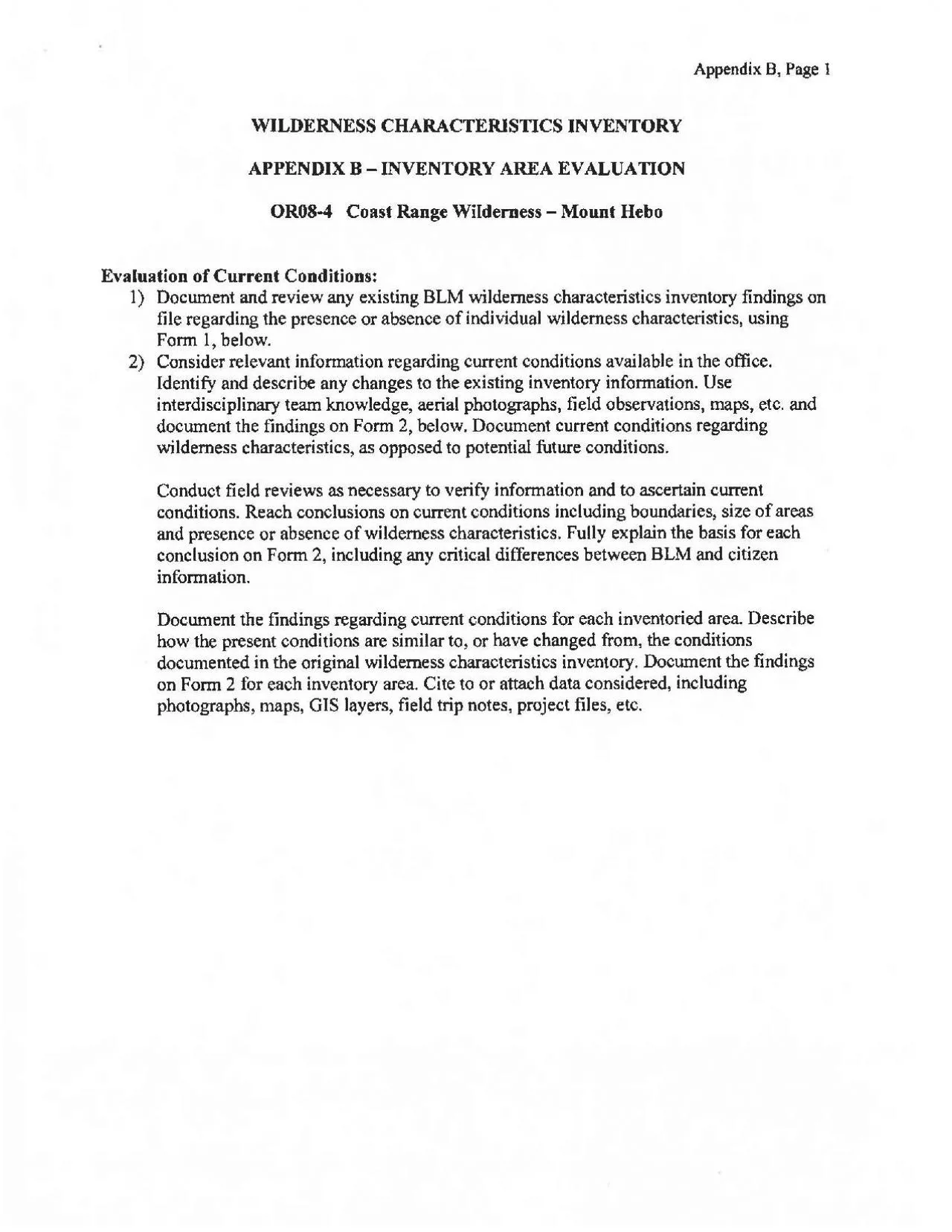 PDF-Appendix B, Page I WILDERNESS CHARACTERISTICS APPENDIXB-INVENTORY AREA