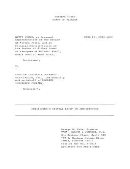 SUPREME COURTSTATE OF FLORIDABETTY JONES, as PersonalCASE NO. SC03-125
